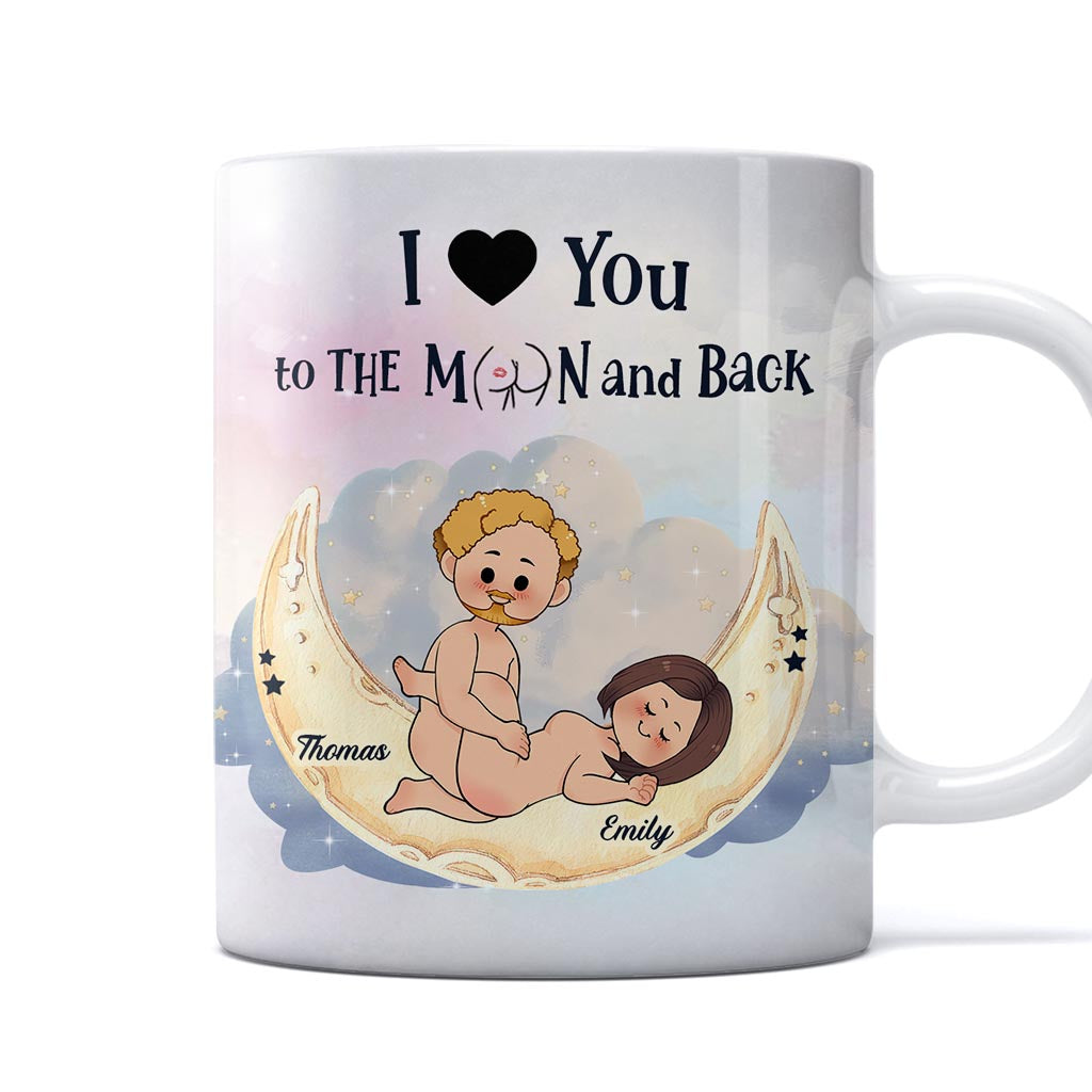 Ich liebe dich bis zum Mond und zurück – Personalisierte Tasse für Paare