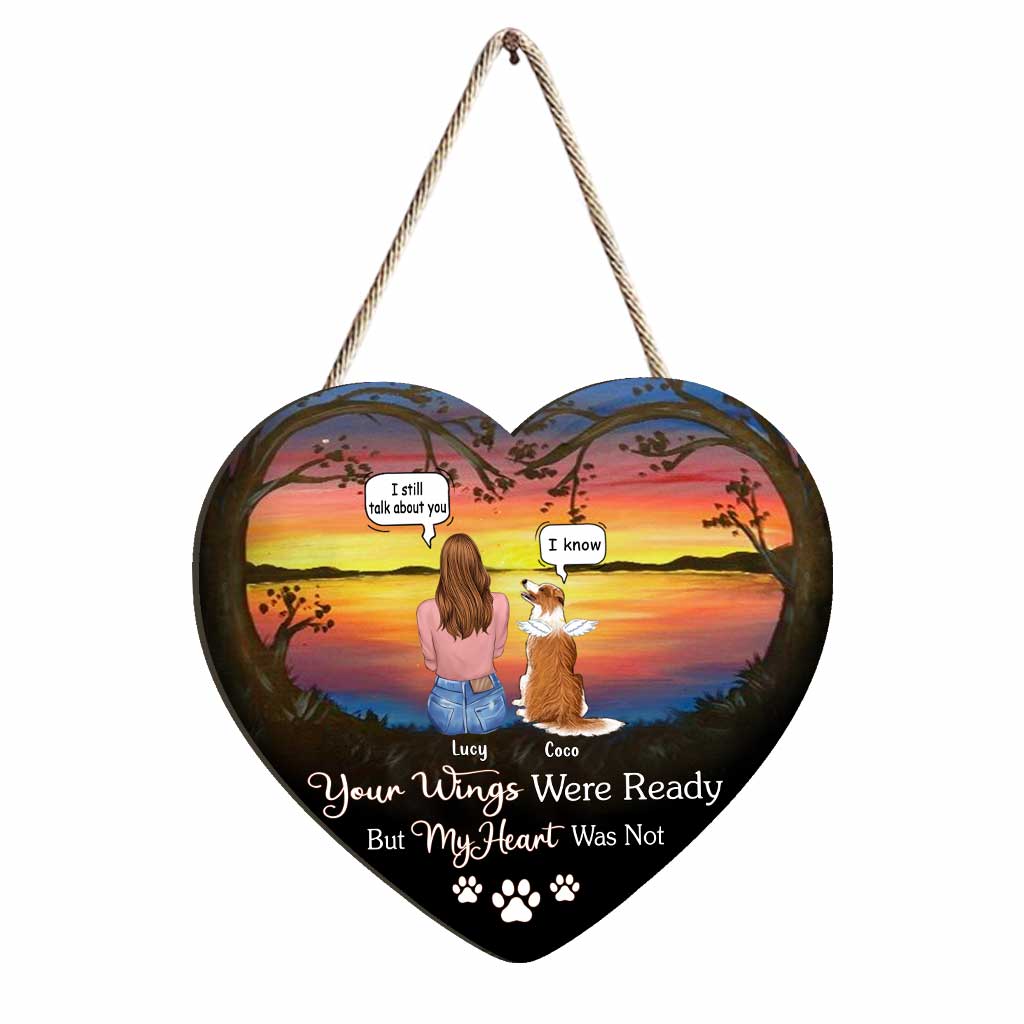 Deine Flügel waren bereit, doch mein Herz nicht. Ich vermisse dich – personalisiertes Holzschild für Hunde