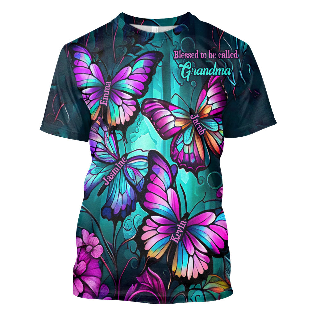 Grandma's Butterflies - Personalized Grandma All Over Shirt