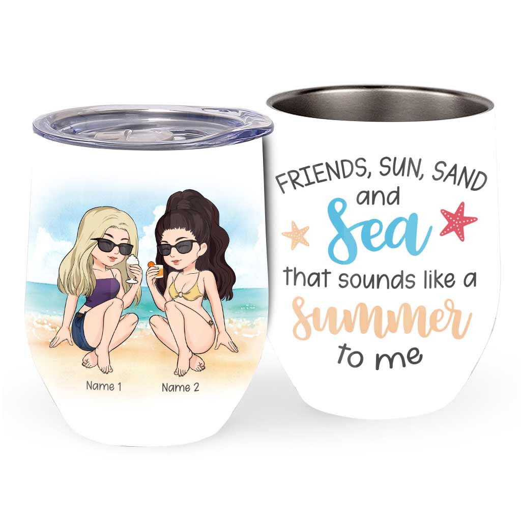Freunde Sonne Sand und Meer - Personalisierter Weinbecher für die beste Freundin