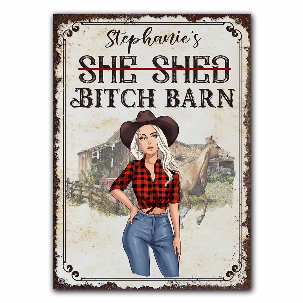Horse Girl Barn - Personalisiertes rechteckiges Metallschild mit Pferdemotiv
