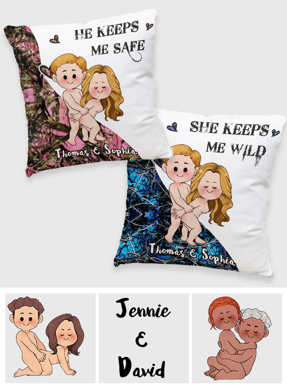 She Keeps Me Wild - Personalized Hunting Throw Pillow