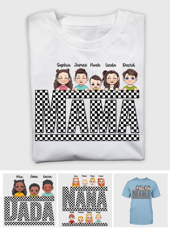 Vintage Checkered Mama Dada Mini Grandma Grandpa - Personalized Mother T-shirt And Hoodie