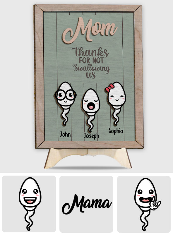 „Danke, dass du nicht geschluckt hast“ – Lustiges, personalisiertes zweilagiges Holzschild für Mütter / Holzplakette
