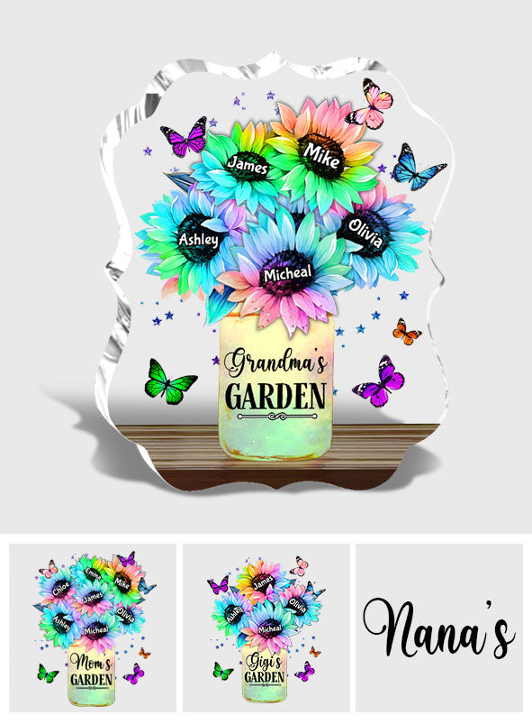 Sonnenblumenvase, personalisierbar mit beliebigem Titel und Namen – personalisierte Acrylplakette in Sonderform für Oma
