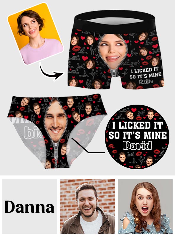 Ich hab's abgeleckt, also gehört's mir – personalisierte Slips für Paare (Damen) und Boxershorts für Herren