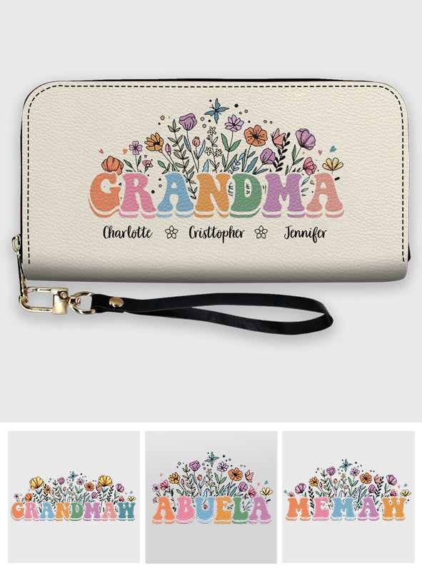 Mom Grandma Floral - Personalized Grandma Leather Long Wallet