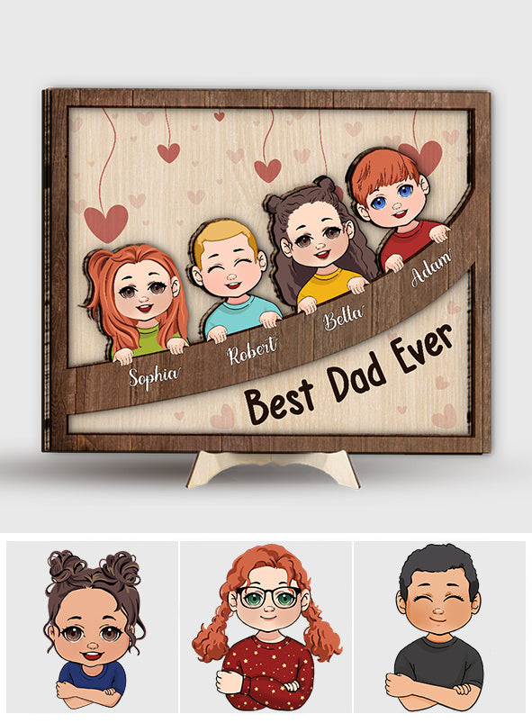 Bester Papa, Mama, Oma, Opa aller Zeiten – Personalisiertes 2-lagiges Holzschild/Holzplakette für Väter (Chibi-Kinder)