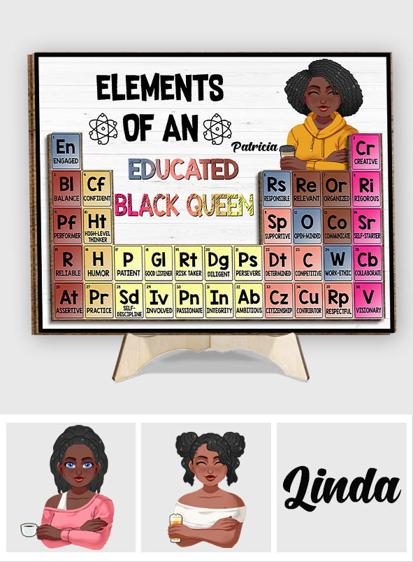 Elemente einer gebildeten schwarzen Königin – Personalisiertes zweilagiges Holzschild/Holzplakette für Afroamerikanerinnen