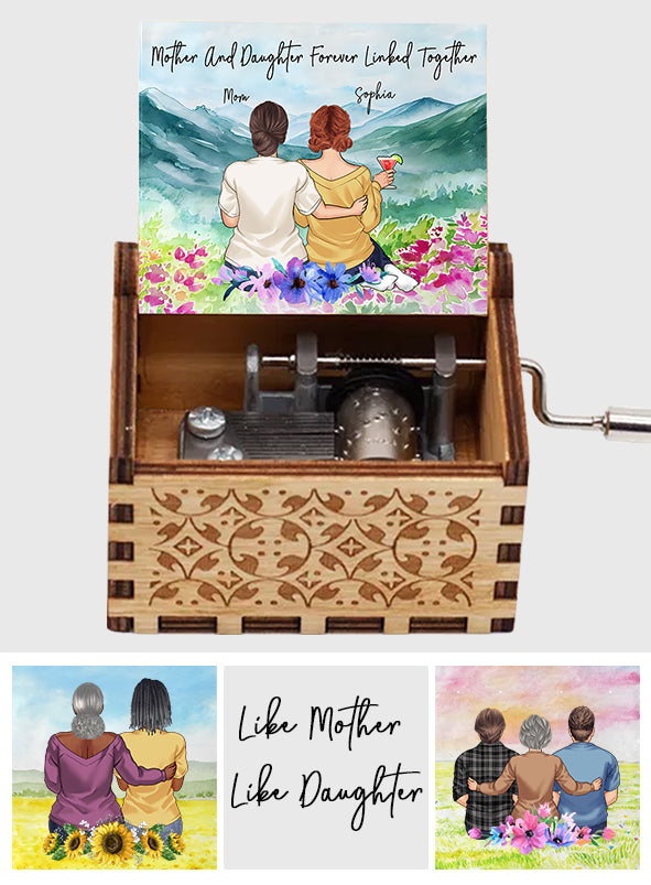 Mother And Daughter Forever Linked Together Watercolor Landscape - Personalized Mother Hand Crank Music Box