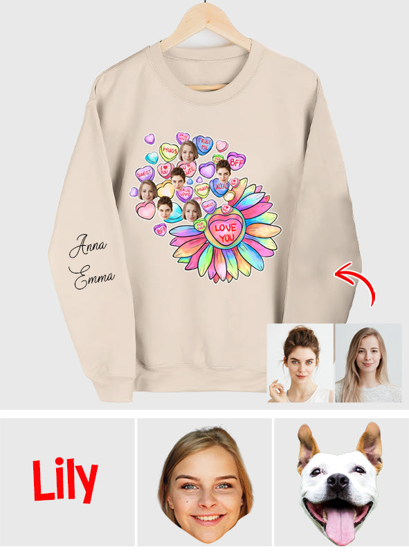 Herz-Blumen-BFF-Shirt mit Gesicht - Personalisiertes Bestie-Shirt