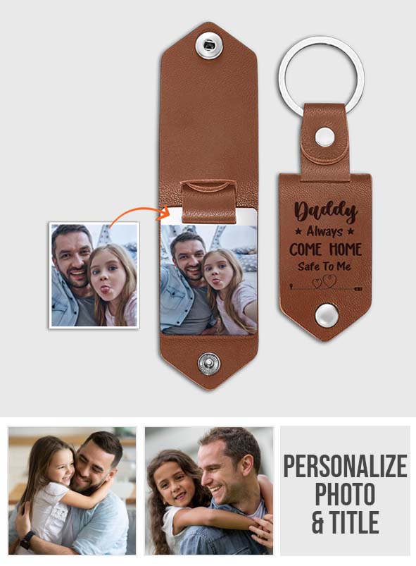 Personalisierter Leder-Schlüsselanhänger mit Foto – Geschenk für Papa – Personalisierter Foto-Schlüsselanhänger aus Leder