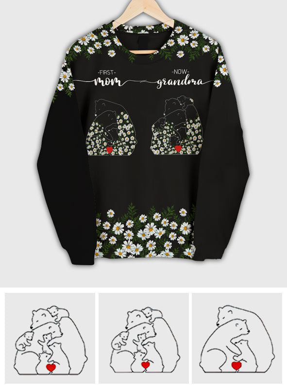 First Mom Now Grandma Bear Daisy - Personalized Grandma All Over Shirt