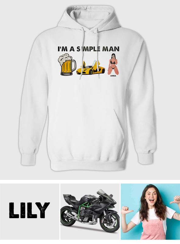 Ich bin ein einfacher Mann – Personalisierter, bestickter Hoodie für Paare