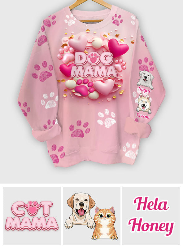 Dog Cat Mama Fur Mom 3D Pink Heart - Personalized Dog All Over Shirt