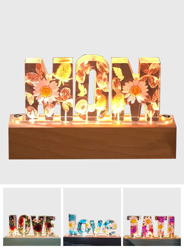 Blumen-Harzlampe für Mütter – Personalisierte Lampe mit individuellem Namen