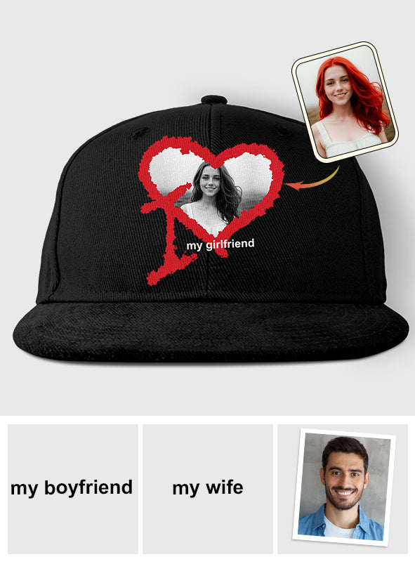 Ich liebe meine Freundin, meinen Freund, meinen Ehemann, meine Ehefrau – Personalisierter Paar-Snapback mit individuellem Foto
