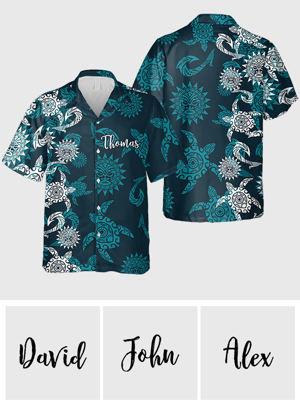 Wunderschönes Stammes-Schildkröten-Shirt – personalisiertes Hawaiihemd mit Schildkrötenmotiv