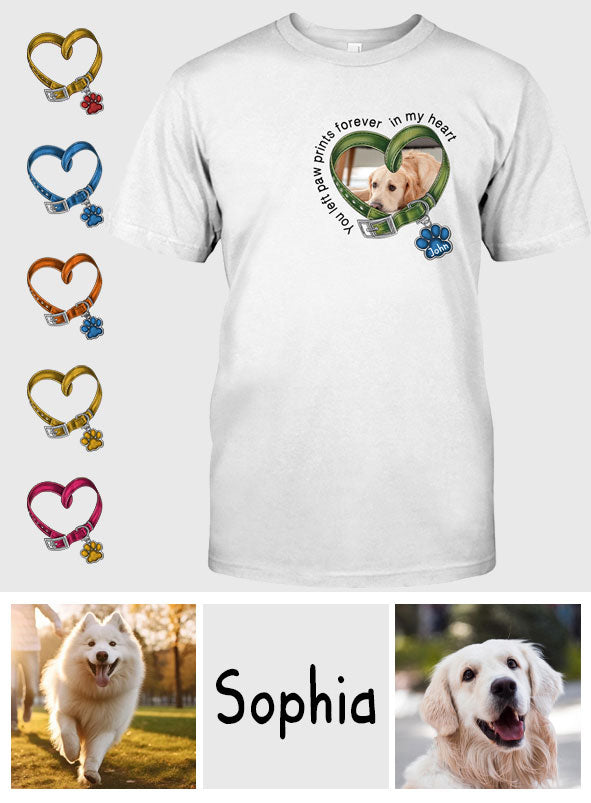 Du hast für immer Pfotenabdrücke in meinem Herzen hinterlassen – personalisiertes Hunde-T-Shirt und Hoodie