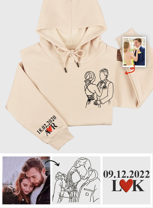 Individuelle Foto-Linienzeichnung – Personalisierter, bestickter Hoodie für Paare