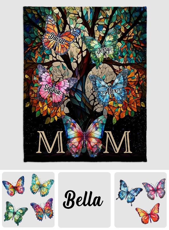 Buntes Schmetterlingsmuster im Buntglas-Design – Personalisierte Mutterdecke