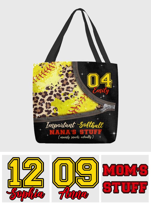 Important Softball Nana's Stuffs - Personalized Softball Tote Bag
