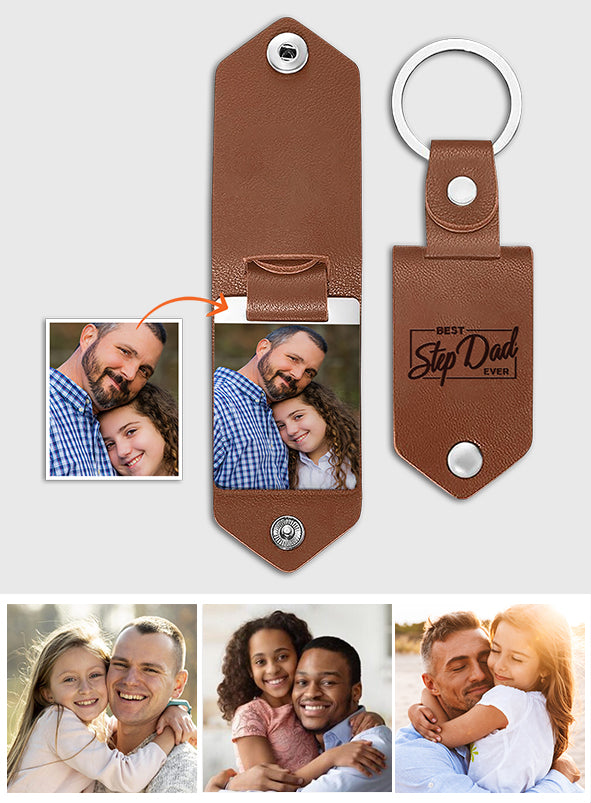 Bester Stiefvater aller Zeiten – Geschenk für Stiefväter – Personalisierter Leder-Foto-Schlüsselanhänger