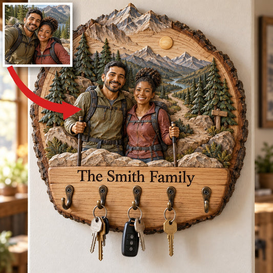 Personalisierter Wand-Schlüsselhalter - Bergpaar mit 5 Haken