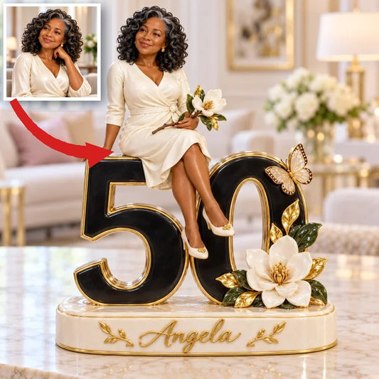 Personalisierte Magnolia Acrylplakette in Sonderform, individuelles Porträt Geschenk zum 40., 50., 60., 70. und 80. Geburtstag für Mama, Oma, Uroma, Frau, Tante, Schwiegermutter, Blumenliebhaberin