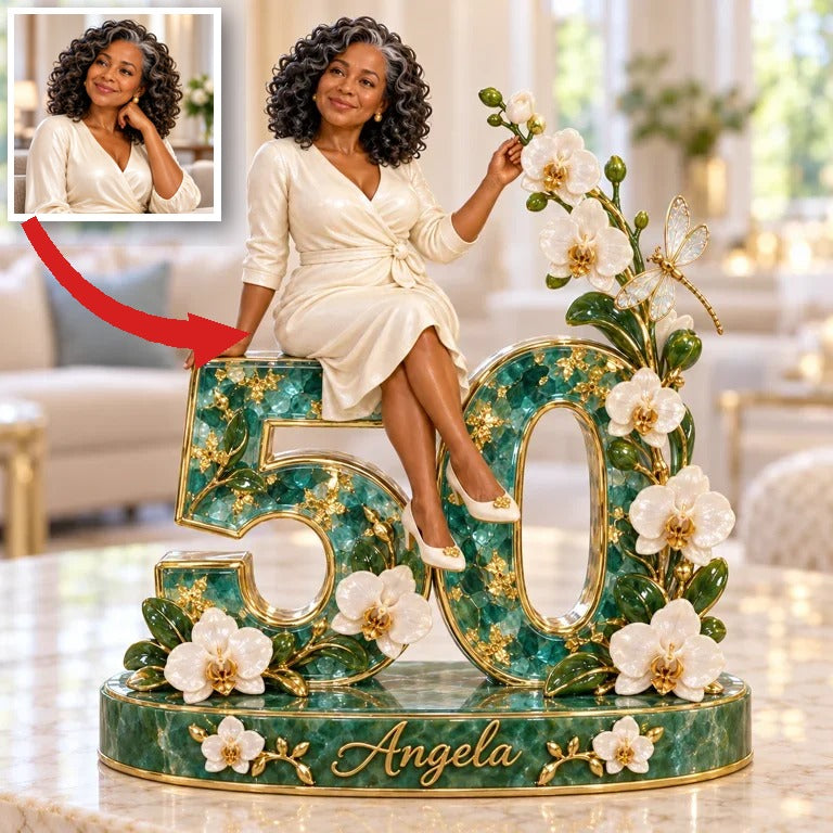 Personalized Orchid Custom Shaped Acrylic Plaque, Custom Portrait 30th 40th 50th 60th 70th Birthday Gift for Mom, Wife, Grandma, Girlfriend, Sister, Aunt, Flower Lover
