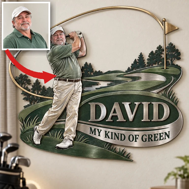 Personalisierte Golf Metall Wandkunst - Individuelles Porträt und Name, Golfer Wanddekoration