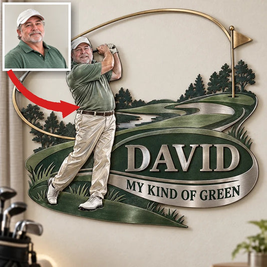 Personalisierte Golf Metall Wandkunst - Individuelles Porträt und Name, Golfer Wanddekoration