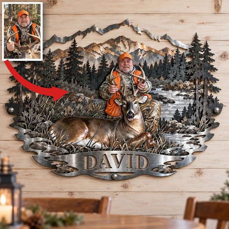 Personalized Custom Photo Deer Hunting 3D Cut Metal Sign - Gift for Older Men