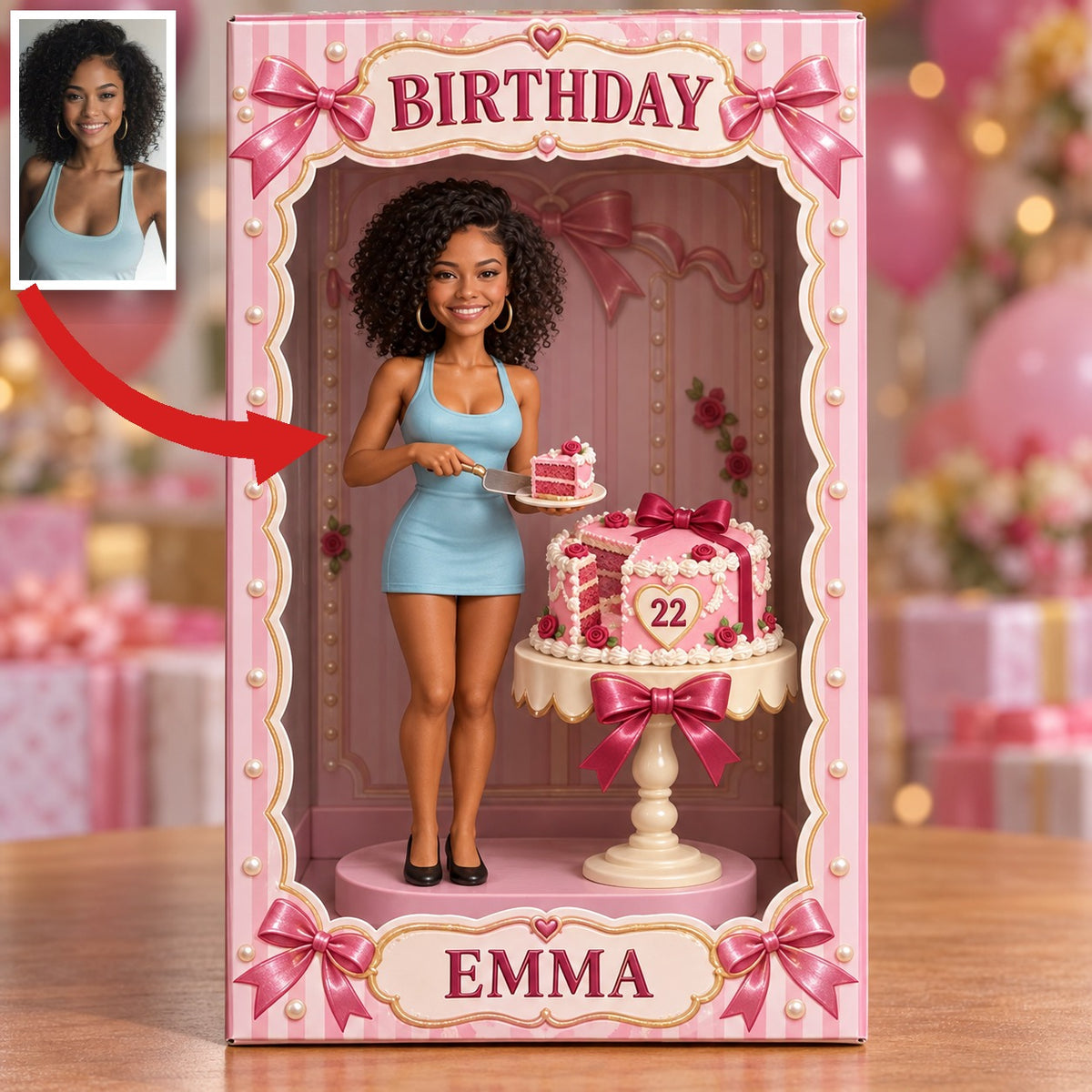 Personalized Birthday Portrait Display Box - Photo Figure with Name and Age