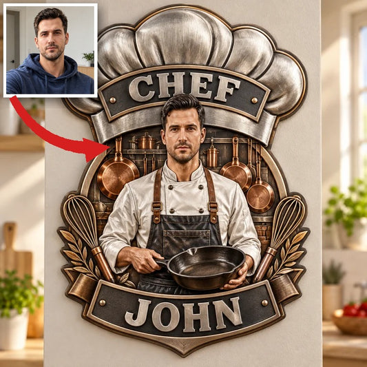 Personalized Custom Photo Chef 3D Printed Cut Metal Sign - Gift for Young Men
