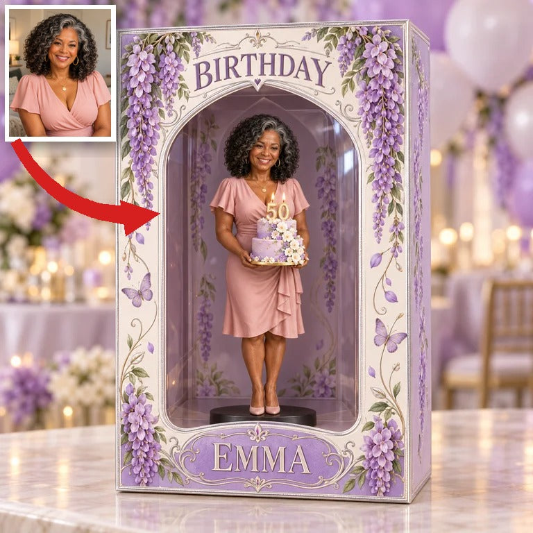 Personalized Custom Photo Wisteria Figurine in Acrylic Display Box - 50th Birthday Gift for Women