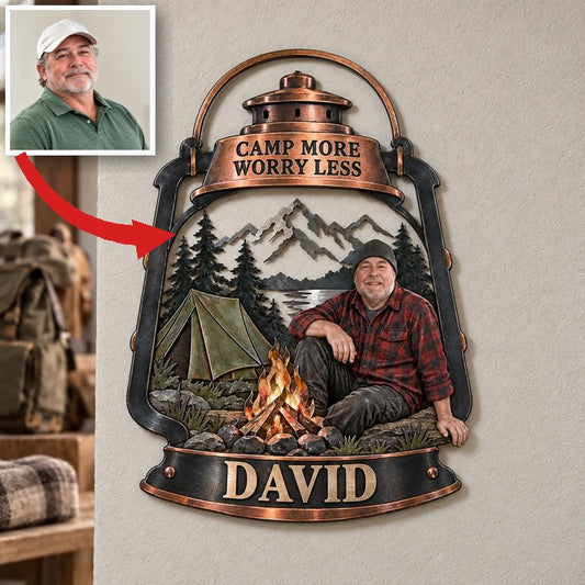 Personalisierte Camping Metall Wandkunst - Individuelles Porträt und Name, Cabin Wanddekoration