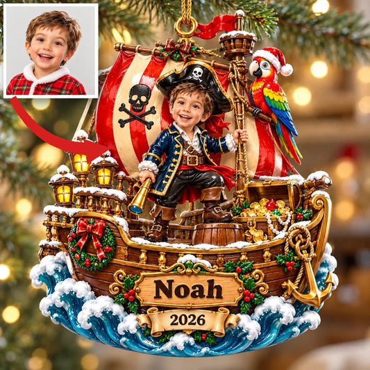 Personalized Custom Photo Pirate Ship 3D Ornament - 2026 Christmas Gift for Boys