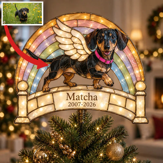 Personalisierter Hundegedenk-Rainbow Bridge Weihnachtsbaumspitze
