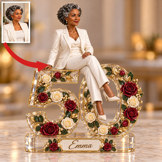 Personalized Custom Photo Burgundy Rose Custom Shaped Acrylic Plaque - 50th Birthday Gift for Women