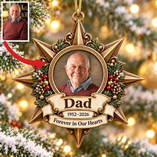 Personalized Custom Photo Dad Memorial Star 3D Ornament - Christmas Remembrance Keepsake