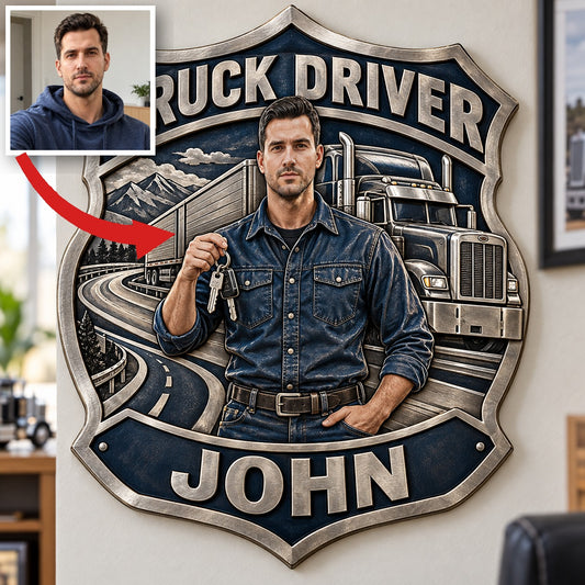 Personalized Custom Photo Truck Driver 3D Printed Cut Metal Sign - Gift for Young Men