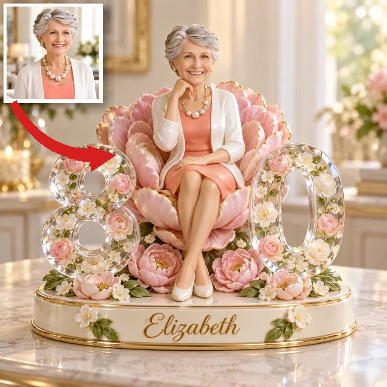Personalized Birthday Figurine - Custom Portrait, Peony Keepsake Gift
