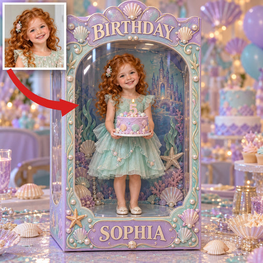 Personalisierte benutzerdefinierte Foto-Acryl-Displaybox unter dem Meer - 5. Geburtstagsgeschenk für Mädchen