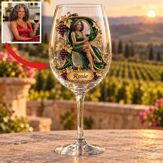 Personalized Custom Photo Vineyard Wine Glass - Gift for Older Women