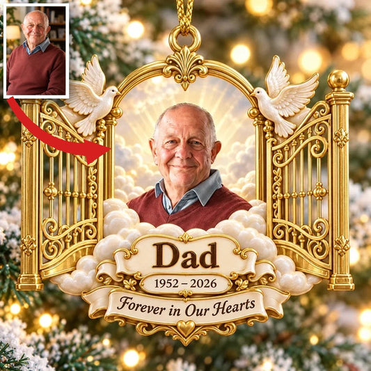 Personalized Custom Photo Dad Memorial Heaven's Gates 3D Ornament - Christmas Remembrance Keepsake