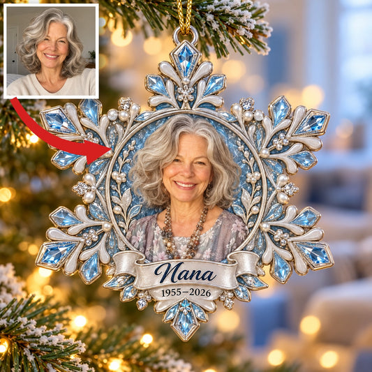 Personalized Custom Photo Snowflake Memorial Christmas Ornament - In Memory of Grandma