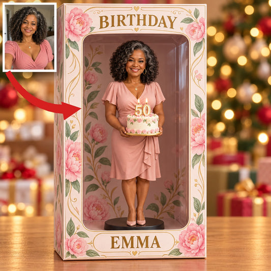 Personalisierte Foto Pink Peony Figurinen-Displaybox - 50. Geburtstagsgeschenk für Frauen