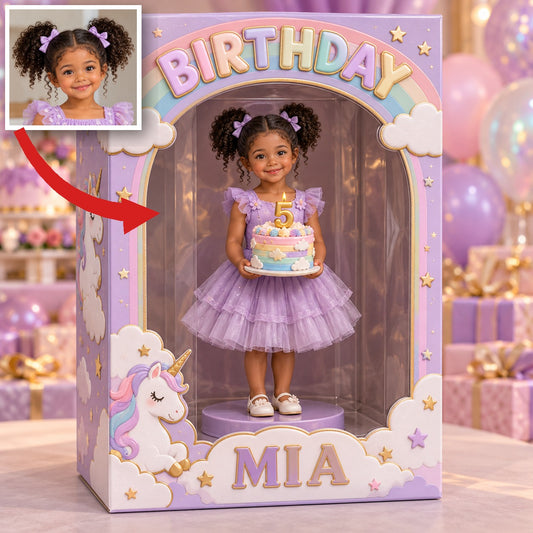 Personalisierte Foto-Einhorn Acryl-Displaybox - 5. Geburtstag Geschenk für Mädchen