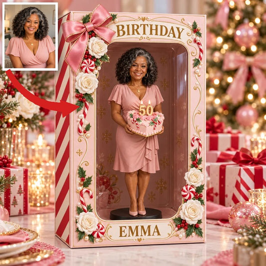 Personalisierte Foto-Weihnachtsfigurine in Acryl-Displaybox - 50. Geburtstagsgeschenk für Frauen